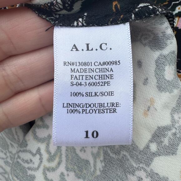 A.L.C. Tordi Abstract Floral Pleat 100% Silk Crepe Mini Dress Size 10 Tiered - Picture 6 of 13